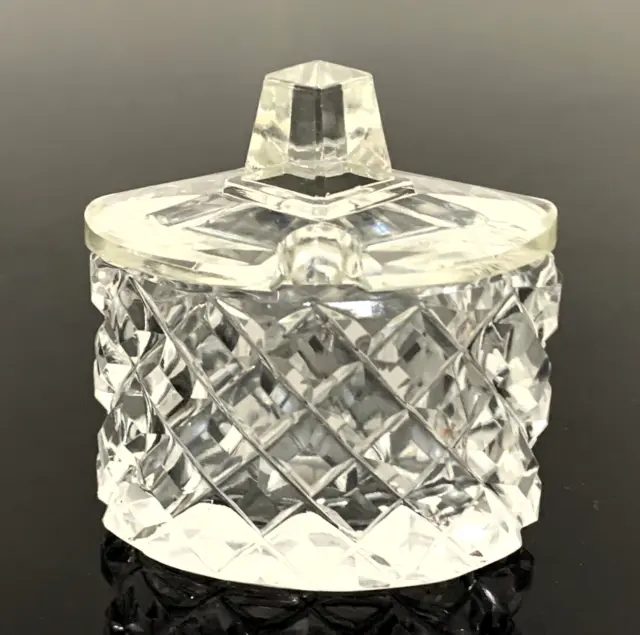 Tiny CONDIMENTS MUSTARD POT with LID - Diamond Cut Glass Crystal  - EUC