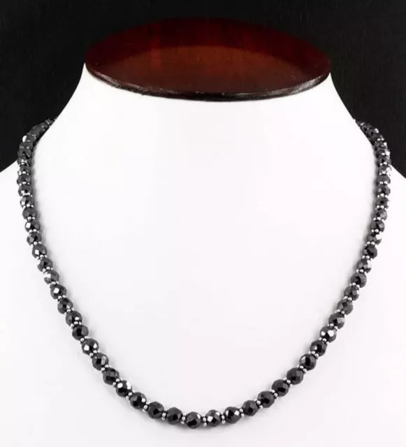 5 mm Black Diamond Necklace 20 inches Faceted Bead Silver Luster Shine Certified