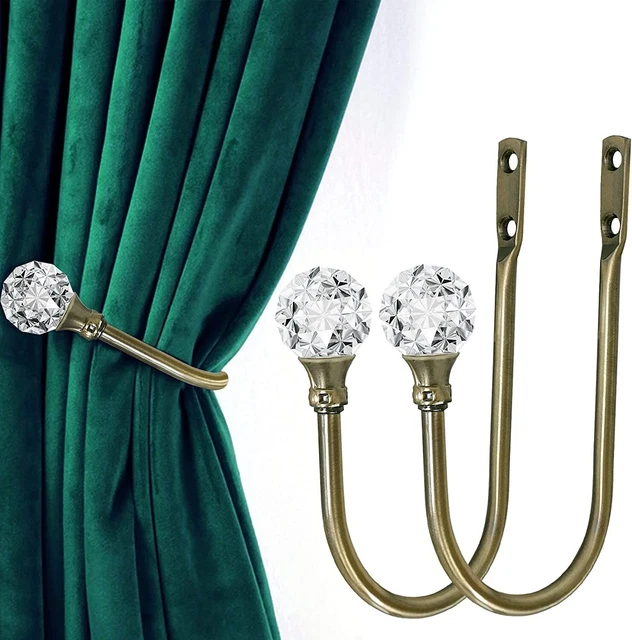 Curtain Holdback, 2pcs Wall Mounted Drapery Tiebacks with Clear Crystal Ball