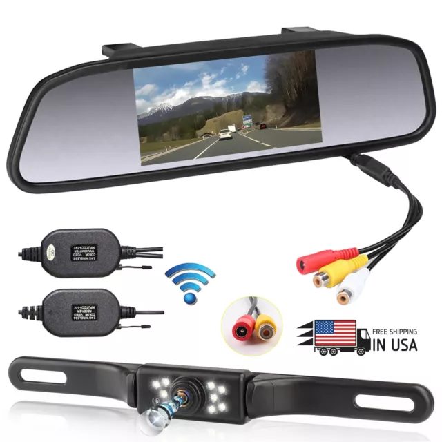 7"Wireless Rear View Monitor Mirror License Plate Backup Reverse Camera Iposter