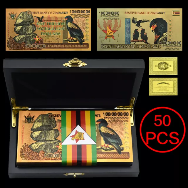 50 Stück/Box Simbabwe One Trillion Yottalilion Dollars Gold Banknote Zimbabwe