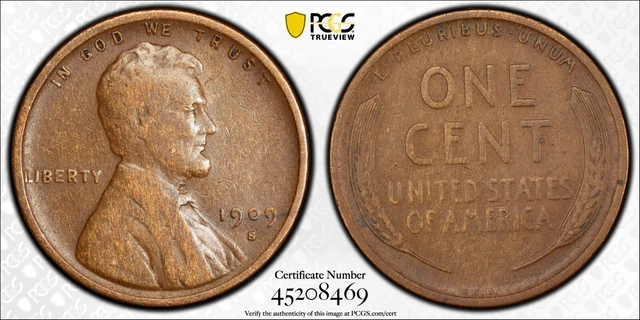 1909-S VDB Lincoln Wheat Penny Cent 1C PCGS F FINE 15 Type 1, Wheat Reverse RARE