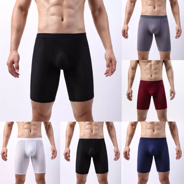 Lightweight and Breathable Men's Mesh Underpants Long Leg Boxer Shorts