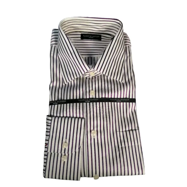 Tommy hilfiger Camicia Viola Bianco Taglia Large 40.6cm Collo su Misura Righe