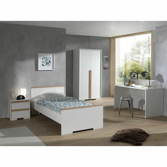 Paris Prix - Pack - Lit Enfant, Chevet, Armoire 2 Portes & Bureau "london" Blanc