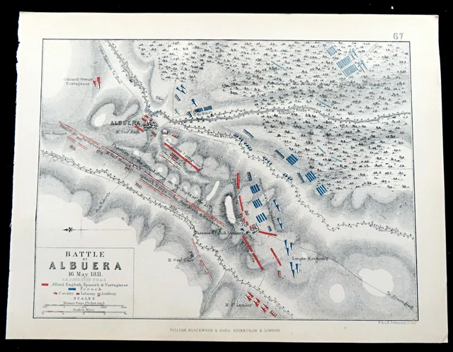 BATTLE OF ALBUERA Map 1811 Napoleonic Wars Peninsular War Army of the ...