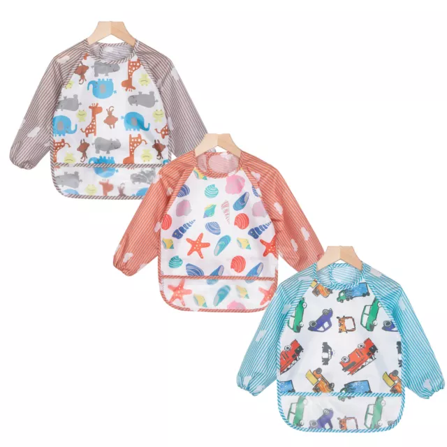 3PCS Bavoirs Manches Longues Etanches Blouse Peinture Tablier d'Alimentat