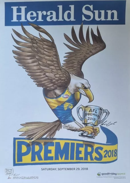 West Coast Eagles  Premiers 2018 Original Mark Knight Poster Afl Football Herald