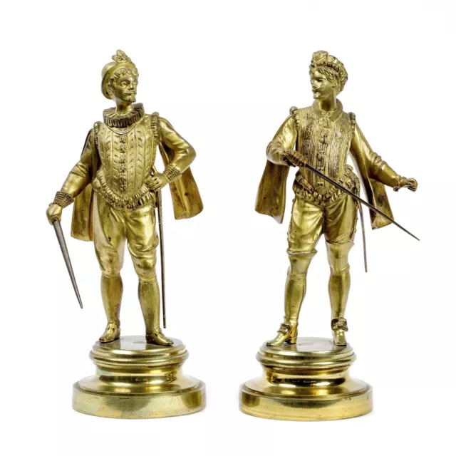 Antique French Pair of 2 Gilt Bronze Sculptures Knights Louis XV Style 19th C