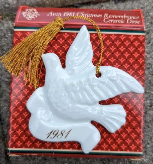 NEW Avon Christmas Remembrance Ceramic Dove Hanging Ornament VINTAGE 1981