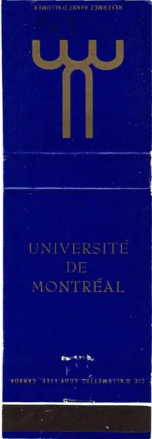 Canada University of Montreal Université de Montréal Vintage Matchbook Cover