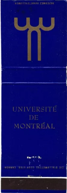 Canada University of Montreal Université de Montréal Vintage Matchbook Cover