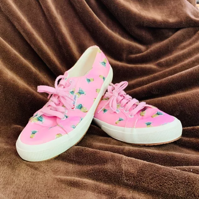 Superga Women's Sneakers Pink Satin Pineapple Saintfant Lace Up Shoes 8.5/39.5