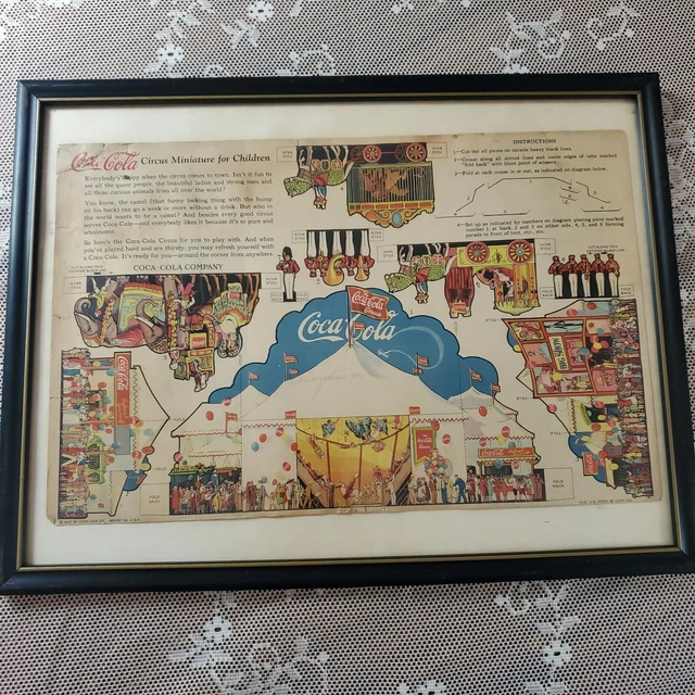 Coca Cola 1927 Circus Miniature for children Cutout Framed 17x13