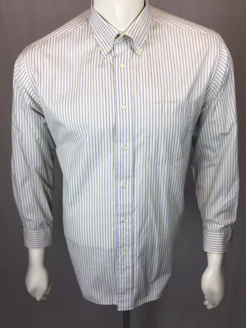 Grande chemise L/S à rayures bleues jaunes et blanches régulière pour homme Hart Shaffer Marx 16