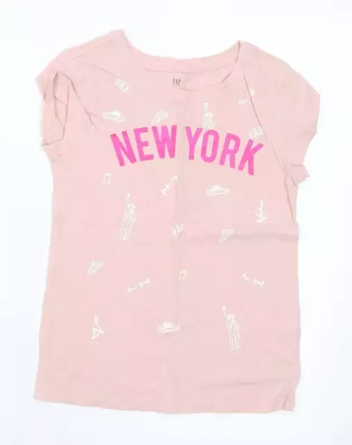 Gap Girls Pink Geometric Cotton Basic T-Shirt Size 8-9 Years Round Neck - NYC