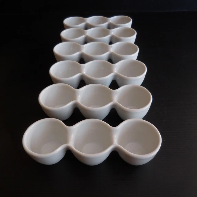 6 CONTAINERS RAMEKINS 3 Compartments Porcelain White Art Deco Table ...