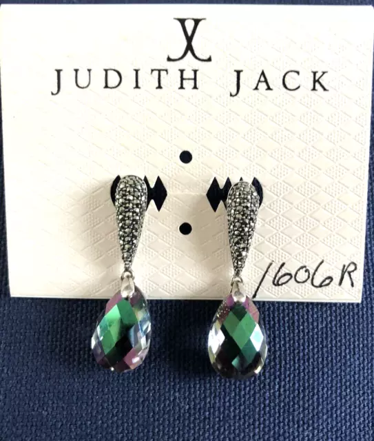 Vtg JUDITH JACK Earrings Dangles Post 925 Sterling Silver Marcasite Jewelry