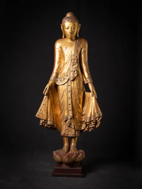 Antique Burmese wooden Mandalay Buddha from Burma, 19th century