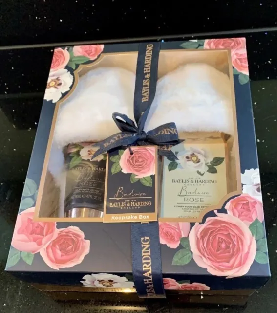 Baylis & Harding Boudoire Rose Foot Soak Lotion & Slippers Gift Set For Her