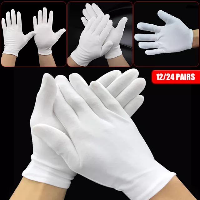 24Pairs 100% Cotton White Gloves Dermatological Overnight Moisturizing Eczema UK