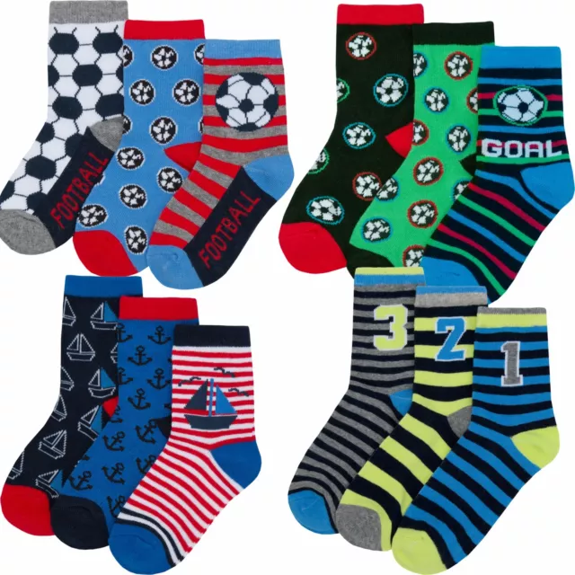 6 Pairs Children's Boys Cotton Rich Character Socks Kids Sizes 6-8 .9-12,12-3½