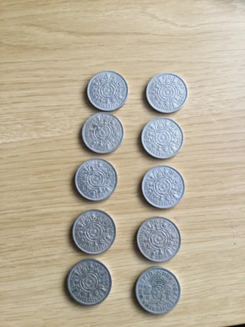 10 x two shilling coins mixed dates
