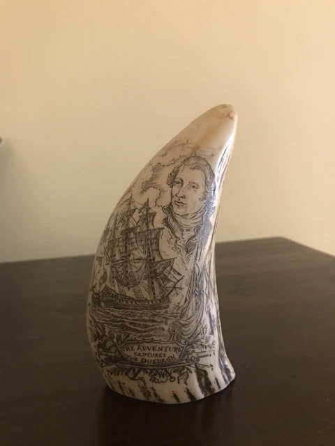Scrimshaw Reproduction Whales Tooth - Adventure  Captures Quedagh