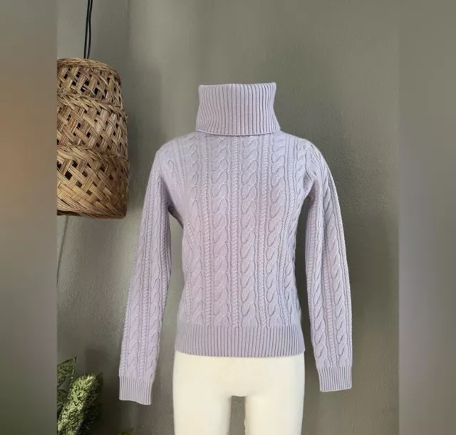 Bloomingdales Lilac Purple 100% Cashmere Chunky Cable Knit Turtleneck Sweater 2