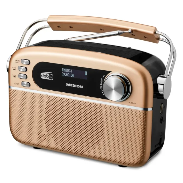 MEDION LIFE E66809 Retro-Radio DAB+/PLL-UKW Bluetooth Solarpanel USB AUX gold