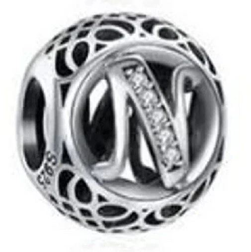 New Sterling Silver Pandora Initial Alphabet Letter N Charm Bead  w/pouch