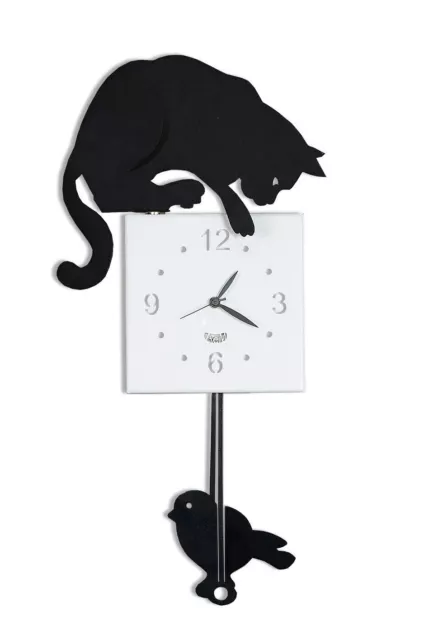 Orologio a Pendolo da Muro Design Gatto con Uccellino Hunter Cat Arti e Mestieri