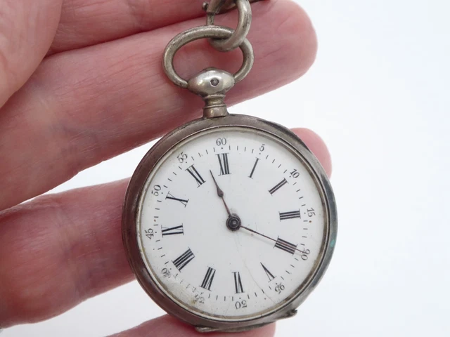 Montre De Col En Argent Fin Poinçon Crabe - Époque 19ème - Mécanique Manuel - À Restaurer (Manque Verre)