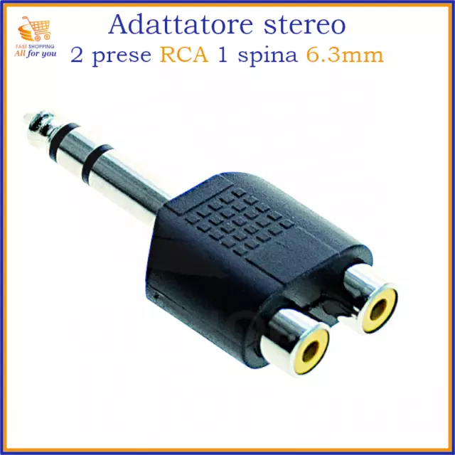 Adattatore sdoppiatore jack rca 6.3 stereo splitter 2 femmina a maschio x audio