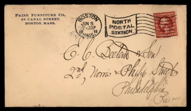 Mayfairstamps US 1911 Paine Furniture Boston to Phila PA Cover aaj_01165