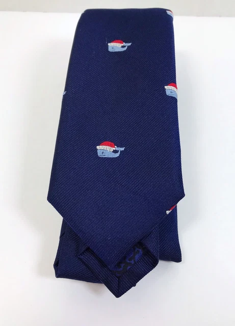 Vineyard Vines Boys Tie Christmas Holiday Santa Hat Whale Embroidered Navy NWT