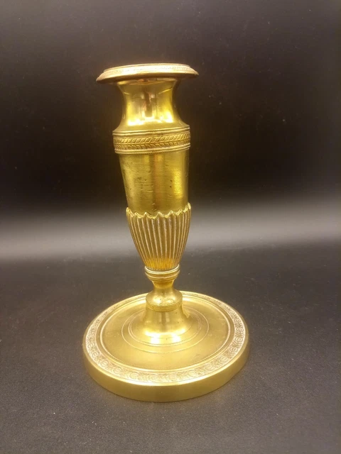 Bougeoir Fin En Laiton Doré - XIXème Siècle - Objet Déco Ancien