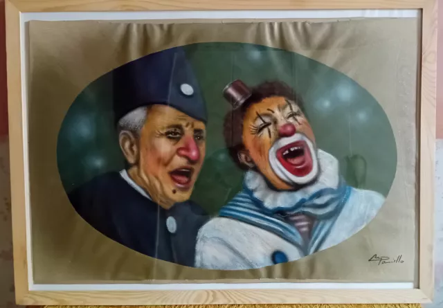Dipinto di Paniello Marco 1943 - 2005.  "i pagliacci" 66x45