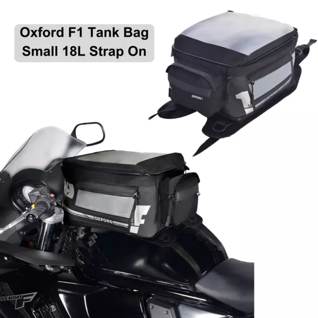 Oxford F1 S18 Mini Motorcycle Tank Bag Strap-On Motorbike Luggage Black