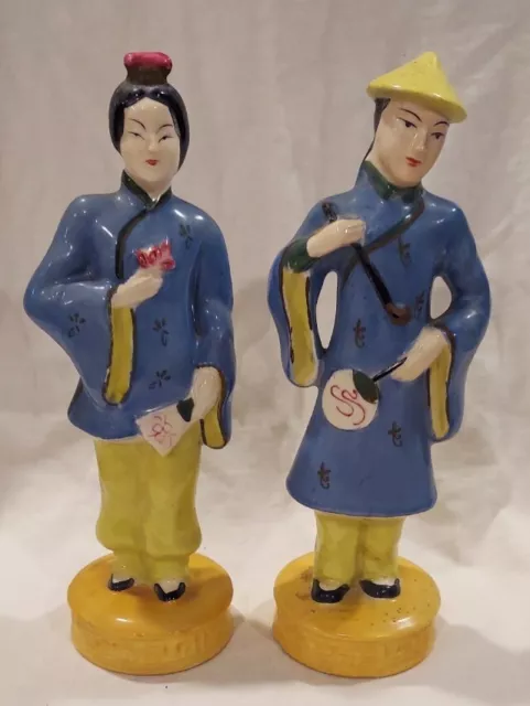 Vintage Moriyama Occupied Japan Porcelain Asian Male & Female Figurines