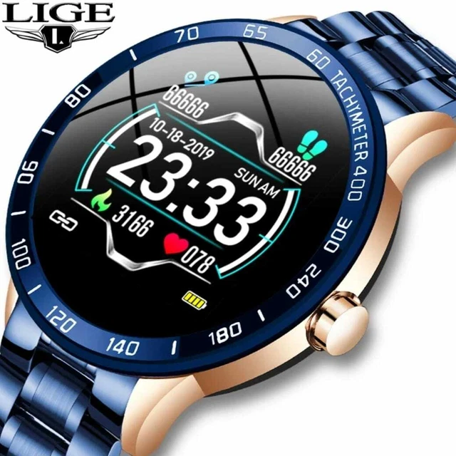 Montre Connectée Intelligente LIGE Bracelet En Acier Homme Fréquence Cardiaque