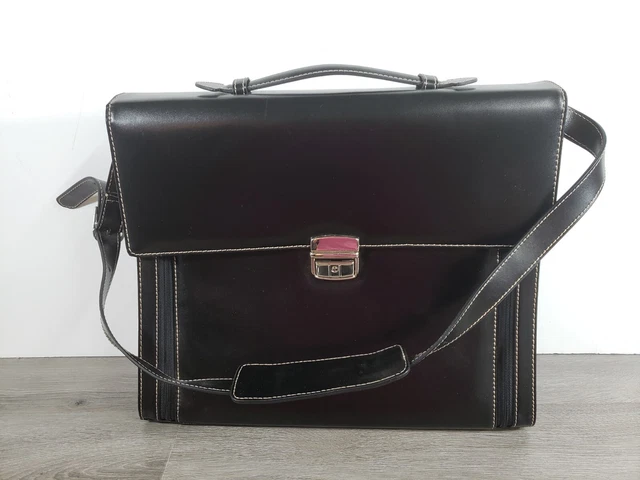 Wilson's BLACK Leather Messenger Laptop Computer Bag Briefcase 14.5" x 12" x 4"