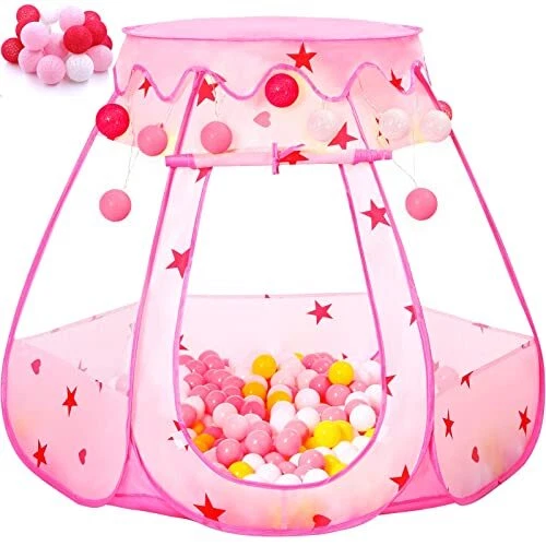 Wilhunter Baby Ball Pits for Toddler with 109x90cm/2m Cotton Ball Lights Pink