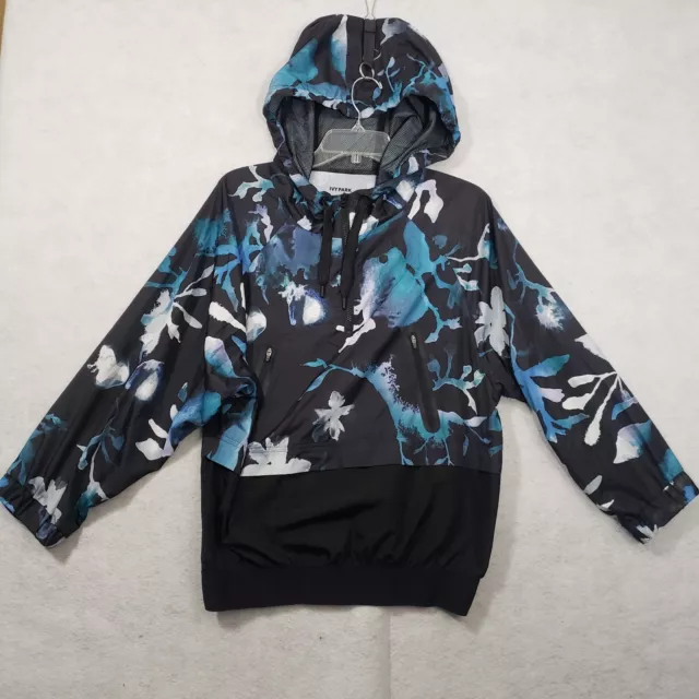 IVY Park Ink Cloud Floral Hooded Pullover Windbreaker Jacket Black Womens XS