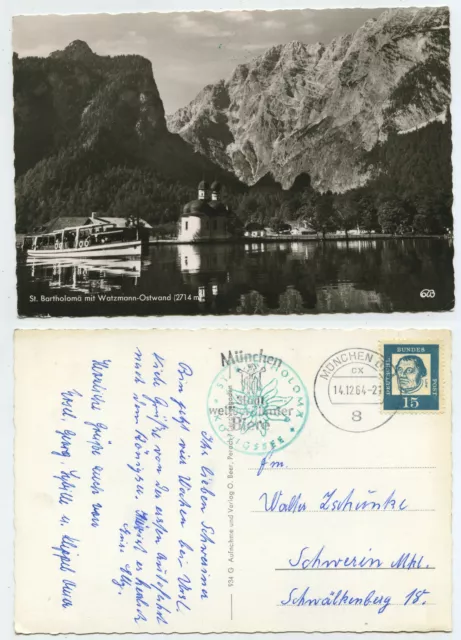 67467 - St. Bartholomew with Watzmann east wall - real photo - postcard, run 14.12.1964