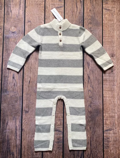 Baby Boy 18-24 Months Janie and Jack Gray & White Striped One Piece Knit Romper