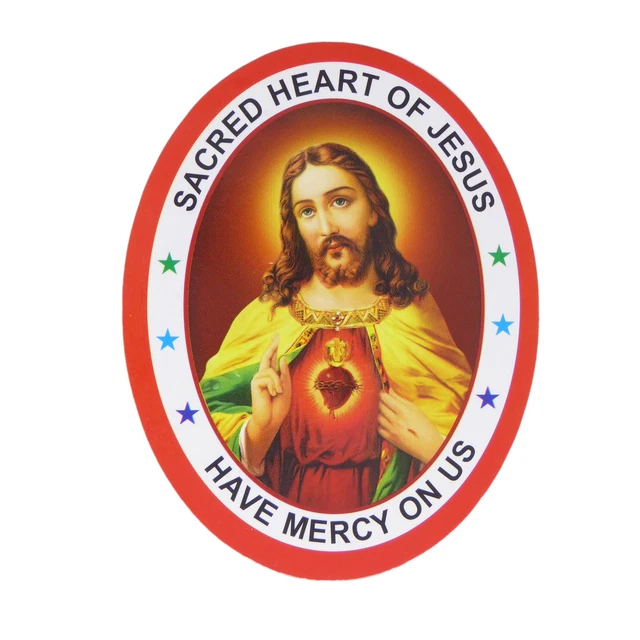 Sacred Heart Of Jesús Have Mercy En Eeuu Doble Cara Pegatina para Ventanas 9.2cm