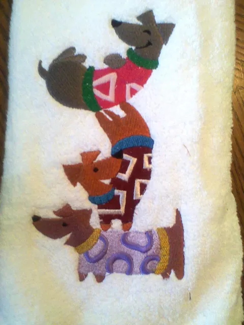 Dachshund DOG STACK NEW SET OF 2 BATH HAND TOWELS EMBROIDERED by laura