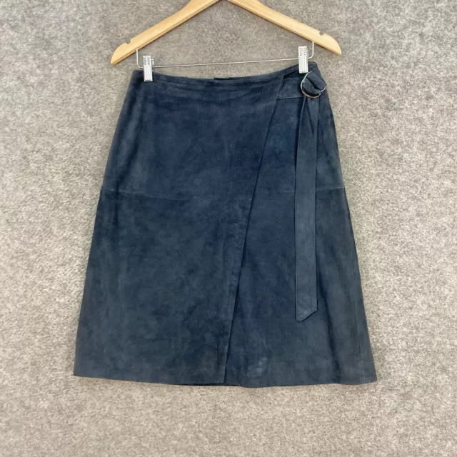 KOOKAI WOMENS SKIRT Size 38 Small Midnight Blue Goat Suede Leather