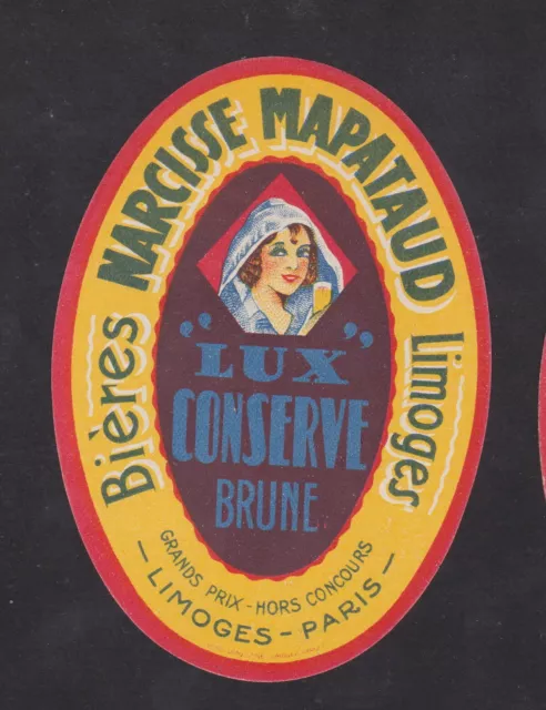 Ancienne étiquette alcool  France BN106645 Bière Narcisse Mapataud Limoges Femme